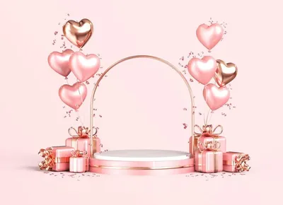 Розовый и золотой подиум ко дню святого валентина для отображения продукта  3d-рендеринга | Премиум Фото