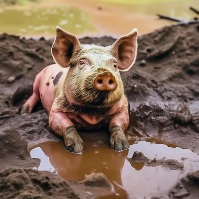 Свинья стоит в грязи на фоне других свиней | Премиум Фото