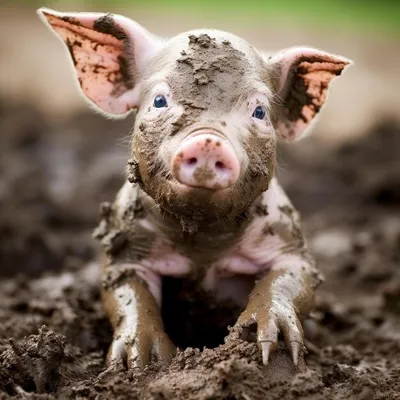 Свинья стоит в грязи на ферме | Премиум Фото