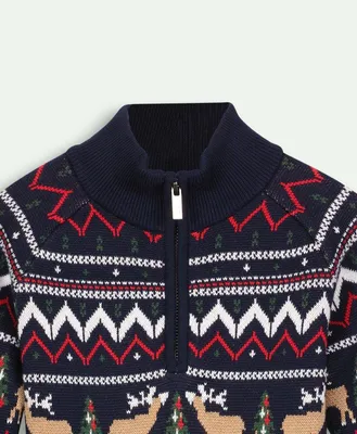 Boys Cotton Half-Zip Fair Isle Sweater