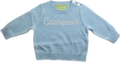 Baby Boys Monogram Sweater Light Blue Crewneck Knitted - Hiccups Children's  Boutique