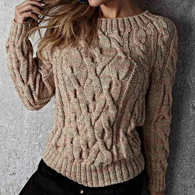 Вязаный свитер с косами oversize 231198 бежевый - купить в Украине |  интернет магазин Mo-Woman: фото, цена