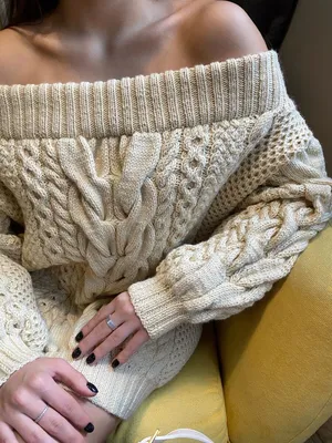 Off the shoulder pastel cream hand knit wool sweater Ruban/Oversized Cable  knit | eBay