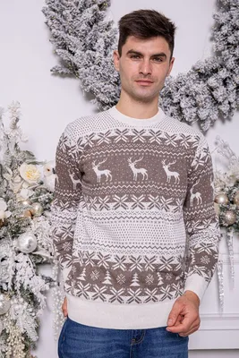 Красный мужской новогодний свитер с оленями под горло Т-1062 купить в  интернет магазине Fashion-ua в Украине