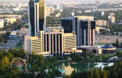 Обои деревья, город, здания, столица, бизнес центр, Узбекистан, Ташкент  картинки на рабочий стол, раздел город - скачать