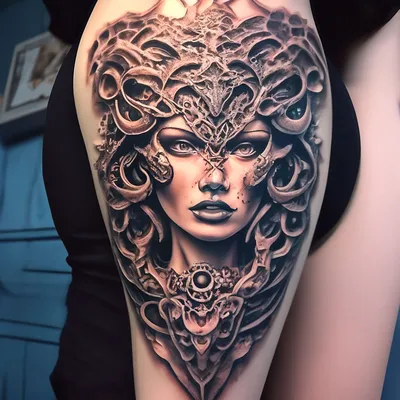 Татуировка женская графика на плече Медуза Горгона - мастер Мария Котова  5313 | Art of Pain