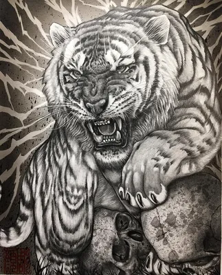 фото татуировка оскал тигра от 01.06.2018 №105 - tiger tattoo -  tatufoto.com - tatufoto.com