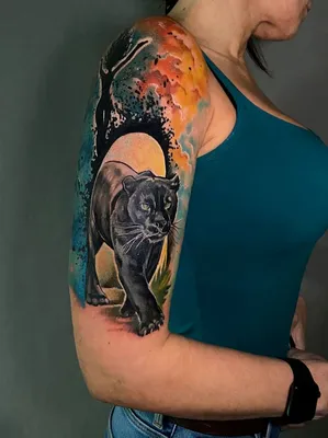 Татуировки Пантера отдыхает в стиле Реализм, Черно-Серая Лопатки / Каталог  тату-салонов и мастеров