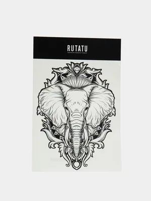 Иллюстрация Эскиз тату Слон в герберах в стиле 2d, декоративный,