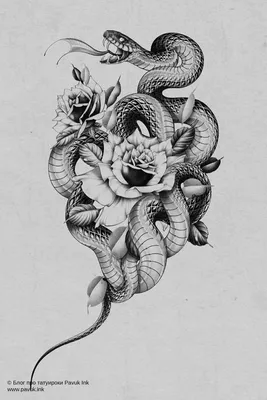 Эскиз тату змея и цветы | Блог про татуировки pavuk.ink | Дизайн татуировки  совы, Тату кобры, Художественные татуировки