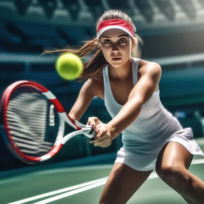 Девушка играет в большой теннис, в…» — создано в Шедевруме