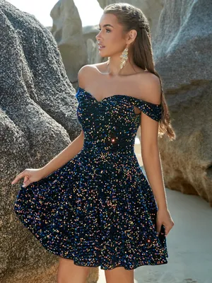 Женское блестящее платье трапециевидной формы, летние женские платья с  открытыми плечами, вечерние платья знаменитостей для дня рождения |  AliExpress