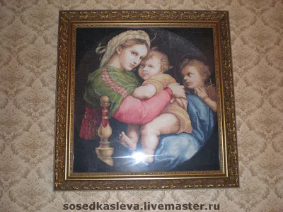 Вышитая картина \"Мадонна в кресле\"(по Рафаэлю) – заказать на Ярмарке  Мастеров – MP5NBY | Картины, Москва