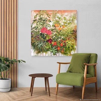 Картина: Тропический цветущий сад. Цветы, фрукты и растения – заказать на  Ярмарке Мастеров – QJWGOBY | Картины, Омск