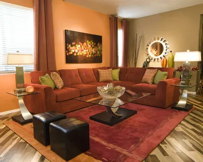 Терракотовый цвет в интерьере гостиной - 80 фото