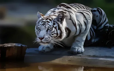 белый бенгальский тигр Amur Tiger Albino Bengal Tiger Albino. белый тигр на  скале. Стоковое Изображение - изображение насчитывающей природа, опасно:  229996747