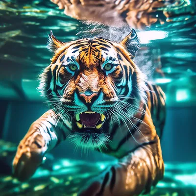Тигр под водой фото