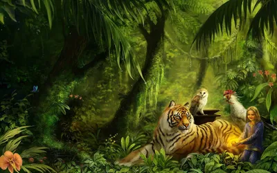 Скачать обои тигр, рисунок, животные, красота, джунгли разрешение 960x854  #13481
