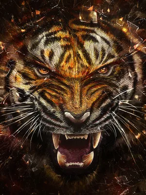 Скачать картинку Оскал тигра (арт) бесплатно