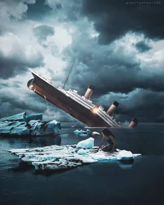 Фото Девушка на льдине на фоне тонущего Титаника, by truthbynature