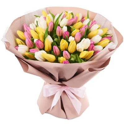 Букет из разноцветных тюльпанов от 11 шт купить недорого, доставка -  магазин цветов Абари в Омске