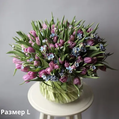 Букет из тюльпанов и оксипеталума в вазе - заказать доставку цветов в  Москве от Leto Flowers