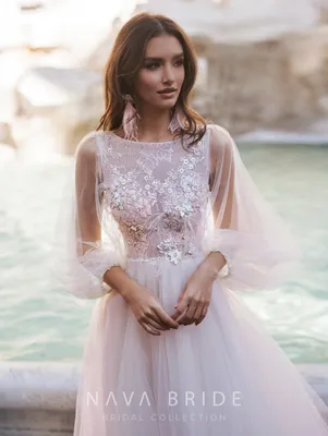 ELIZABETH Свадебное платье А-силуэт, в стиле Бохо, с рукавами фонариками —  BRIDE-SALON