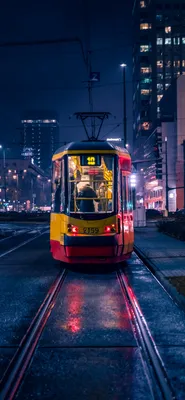 Ночной город, трамвай Обои 1242x2688 iPhone 11 Pro Max, XS Max