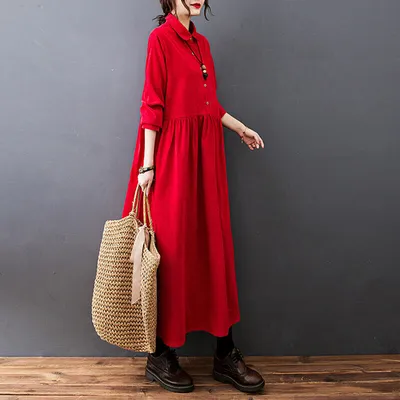 Women Corduroy Dress Retro A-line Big Swing Shirt Dresses Casual Warm  Autumn | eBay