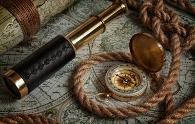 Обои карта, канат, компас, подзорная труба, compass, telescope, old maps,  nautical navigation tools картинки на рабочий стол, раздел разное - скачать
