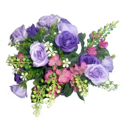 Букет двухцветных роз и цветочков в горшке 32см купить в 55опторг (АВС0614)  по цене 325 руб.