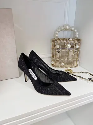 Черные туфли-лодочки Love 100 Jimmy Choo (Джимми Чу) из блестящей ткани  песочного цвета 319262666