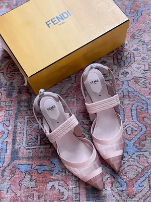 Fendi Outlet: Colibrì Lite slingbacks in nylon with all-over FF monogram -  Pink | Fendi high heel shoes 8J8361AN7E online at GIGLIO.COM