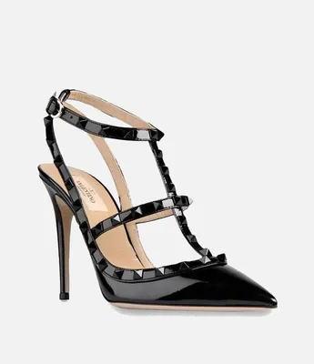 Черные туфли Rockstud Valentino на каблуке (Валентино) с шипами в тон