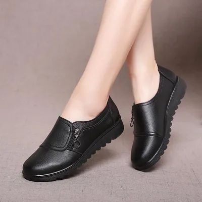 Осенняя женская обувь, модная повседневная женская кожаная обувь, удобная  рабочая обувь без шнуровки – лучшие товары в онлайн-магазине Джум Гик