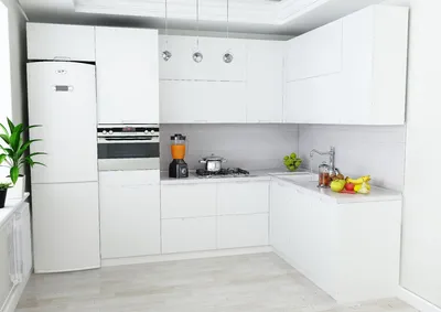 Кухня угловая белая матовая - 70 фото
