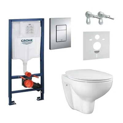 Туалетный набор Grohe Bau Ceramic Rimless 39586000: подвесная инсталляция +  унитаз + крышка микролифт + кнопка цена | hansapost.ee