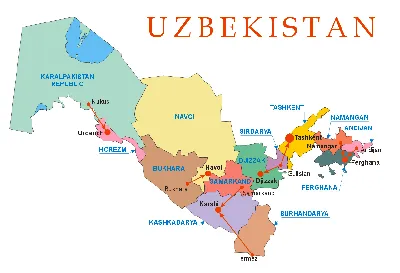 Карта Узбекистана на русском языке с городами — Туристер.Ру