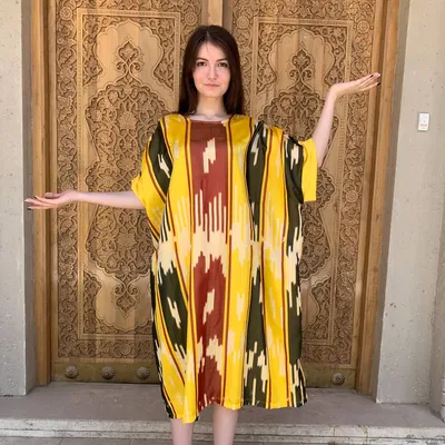 Купить жёлтое платье бохо из хан-атласа в Ташкенте, цены