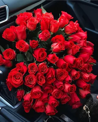Красные розы в машине - 48 фото