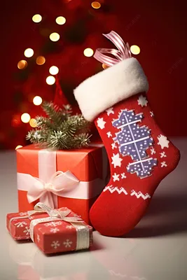 чулок с носками и украшениями рядом с подарком и подарочной коробкой Фон  Обои Изображение для бесплатной загрузки - Pngtree