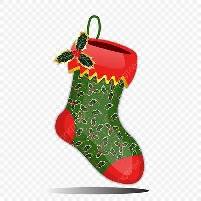 зеленые новогодние носки украшенные листьями и ягодами падуба PNG , Новый  год, Png, рождество PNG картинки и пнг рисунок для бесплатной загрузки
