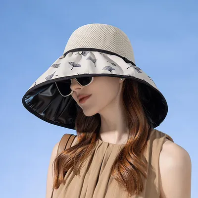 Купить Летняя шляпа от солнца с вышивкой, женская рыбацкая шляпа с бантом,  черная резиновая шляпа с большими полями, уличная пляжная шляпа, шляпа-ведро  для женщин | Joom