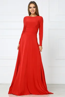 Красное вечернее платье в пол с пикантным вырезом и длинным рукавом в  Хабаровске