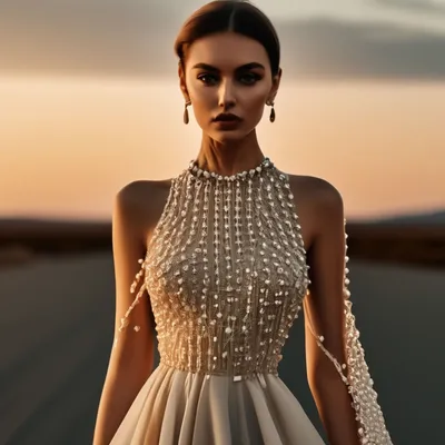 Красивая модель в платье с жемчугом…» — создано в Шедевруме