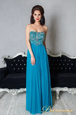 Купить вечернее платье 12055 бирюзового цвета по цене 15000 руб. в Москве в  интернет-магазине Принцесса