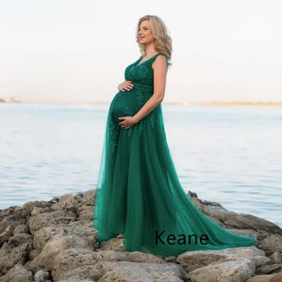 Вечерние платья с глубоким V-образным вырезом для беременных женщин  вечернее платье из тюля с аппликацией элегантное платье для выпускного  вечера | AliExpress