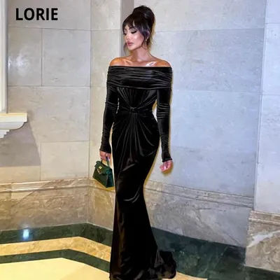 LORIE черные велюровые платья для выпускного вечера 2023 с открытыми  плечами вечерние платья-русалки официальные платья с аппликацией на спине  для торжественных | AliExpress