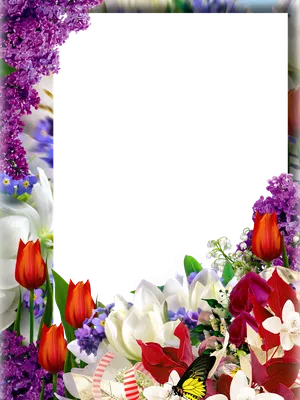Фоторамка, PNG шаблон для фото весенние цветы