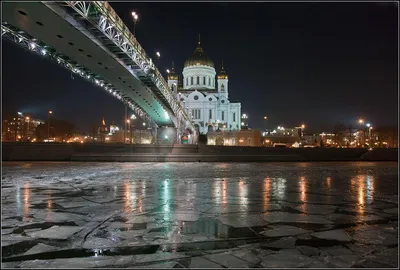 Обои для рабочего стола Весна на Москве реке фото - Раздел обоев: Виды  ночных городов